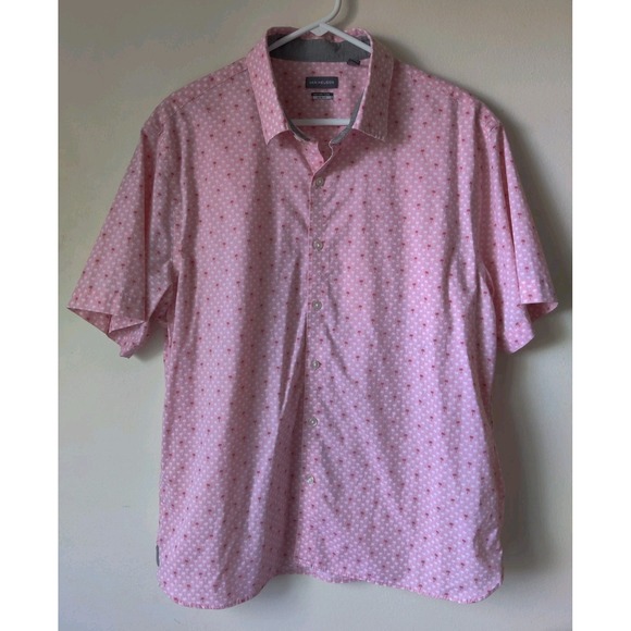 Van Heusen Men's Slim Fit Hawaiian Island Vibes Pink Palm Tree Size XL 17-17 1/2 - Picture 1 of 6